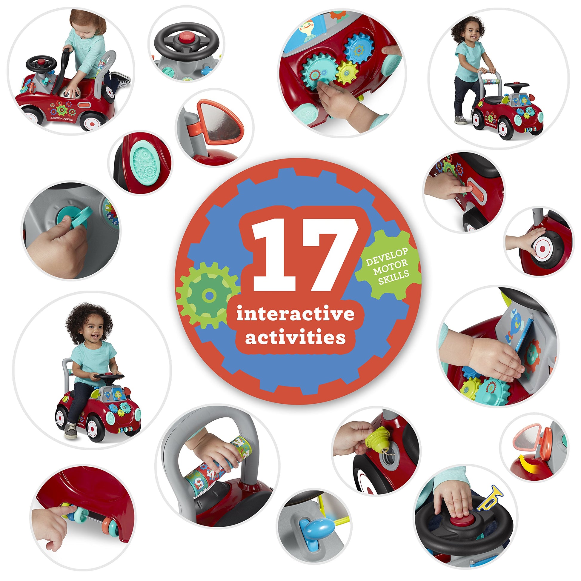 Toddler Car Ride On, Toddler Toys for Ages 1-3, Baby Toys, Radio Flyer Busy Buggy, Red, Sit to Stand Ride On