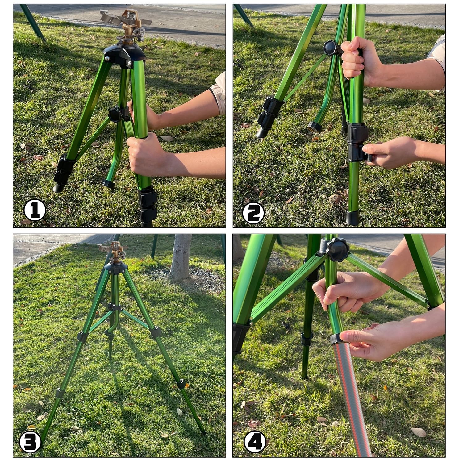 Biswing Impact Sprinkler Head on Tripod Base, Heavy Duty Lawn Sprinklers, 360 Degree Large Area Irrigation, Brass Sprinkler Nozzle & Solid Alloy Metal Extension Legs Flip Locks, 1 Pack