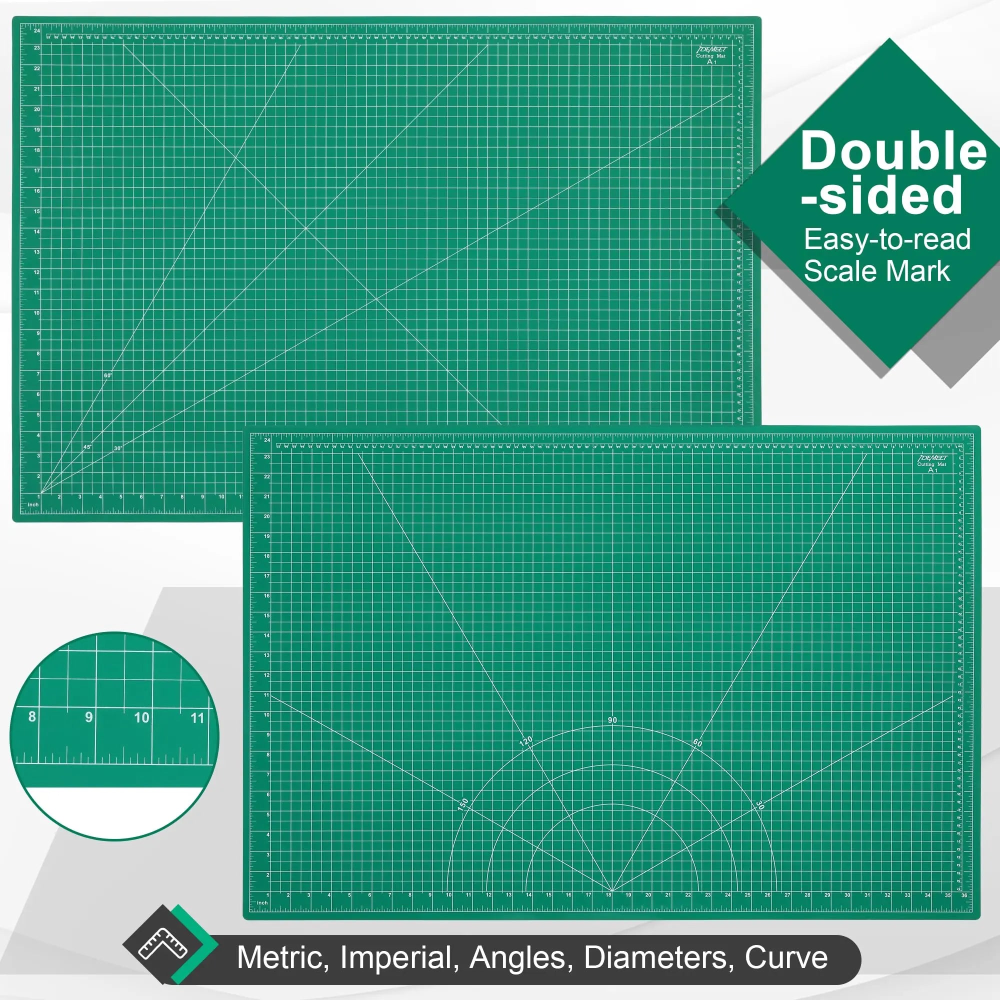 Density-upgraded 24" x 36" Large Self Healing Sewing Mat, Idemeet Rotary Cutting Mat 5 Play Cut Board for Crafts Hobby Project, Scale Size 24" x 36", A1, Green