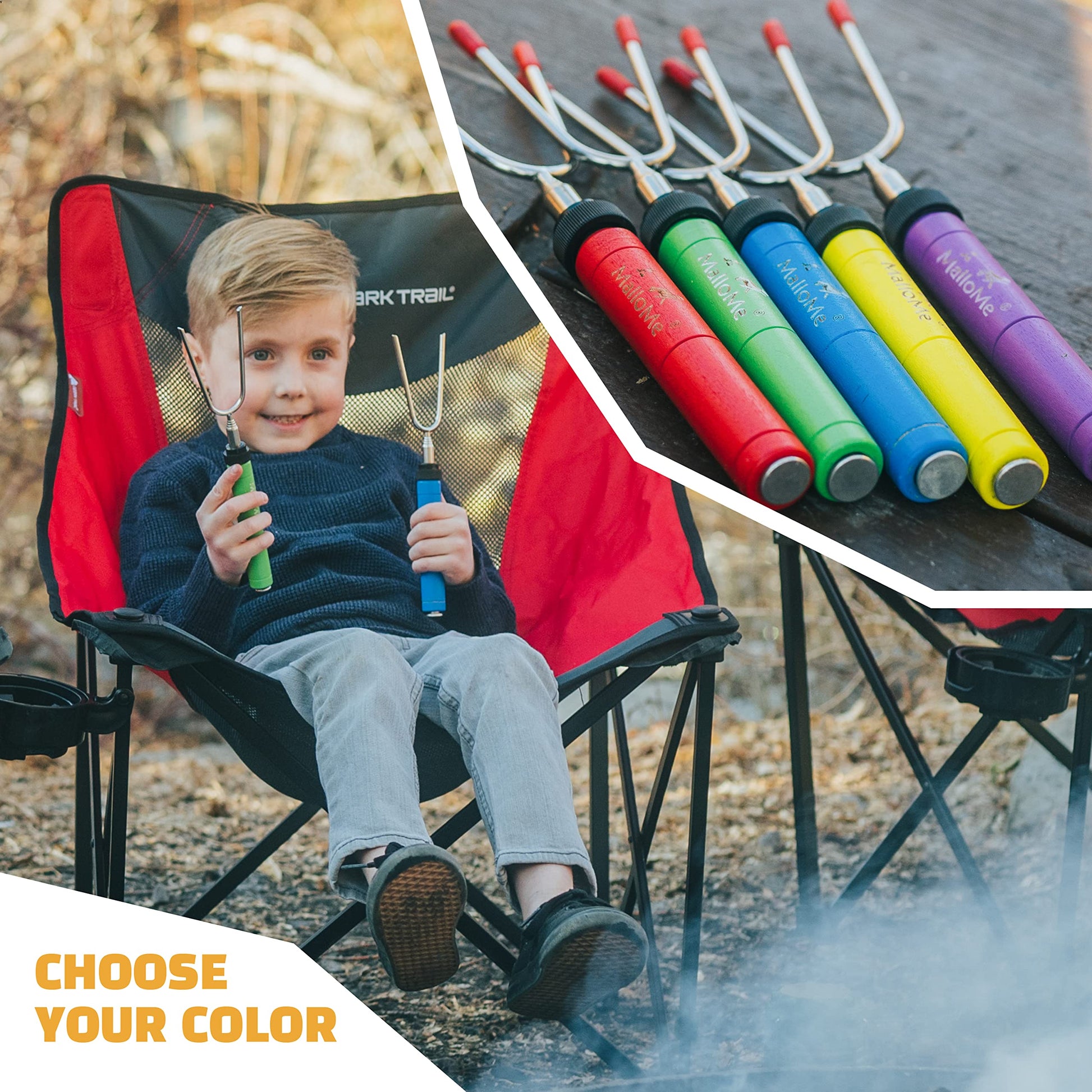 MalloMe Smores Sticks for Fire Pit - Premium 34 inch Marshmallow Roasting Sticks Smores Kit Outdoor -Accessories for Campfire- Smore Skewers Hot Dog Fork, Camping Essentials Bonfire Gear Long (6 Pack)
