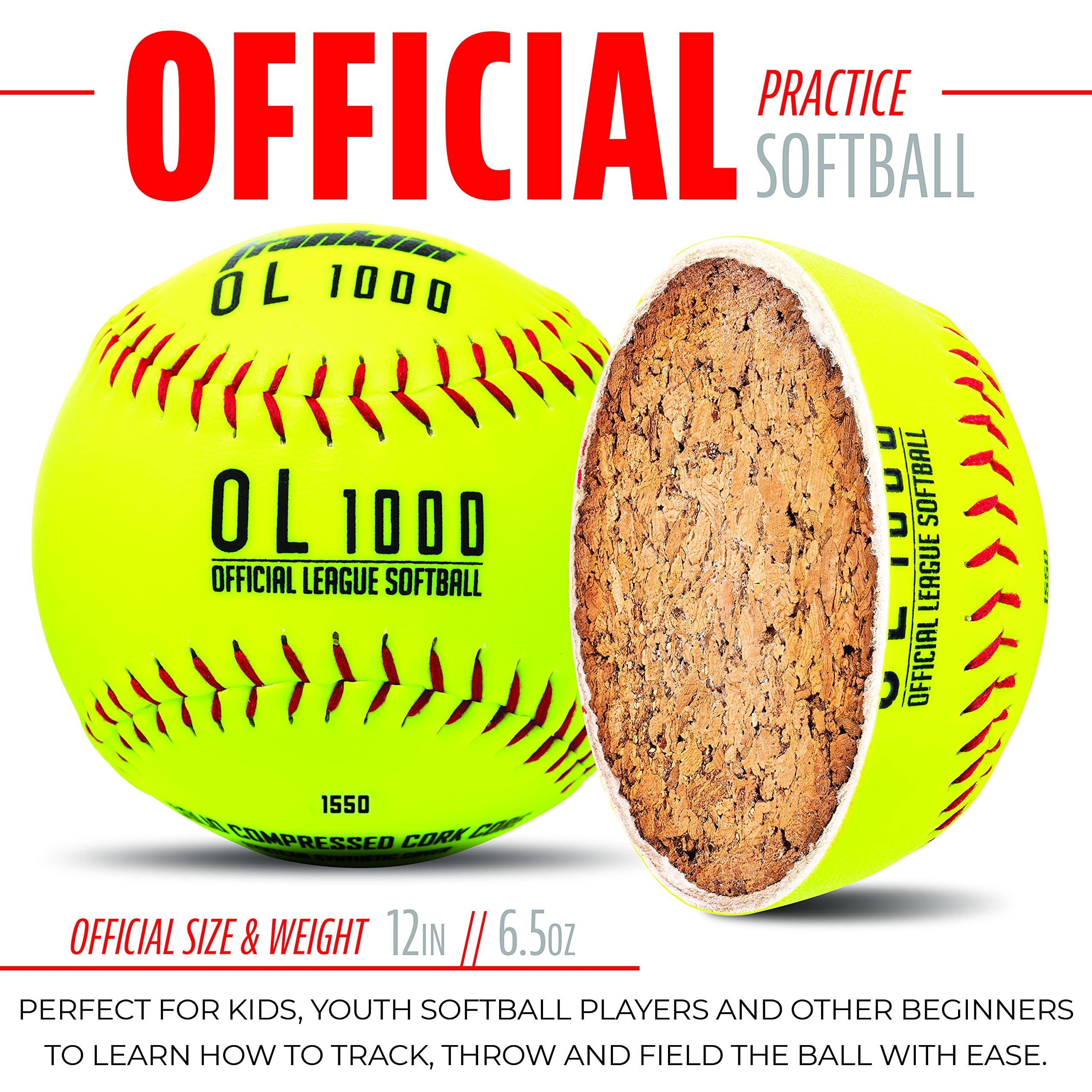 Franklin Sports Official Size Softballs - 12" Fastpitch Practice Great for + Training Weight 4 Pack