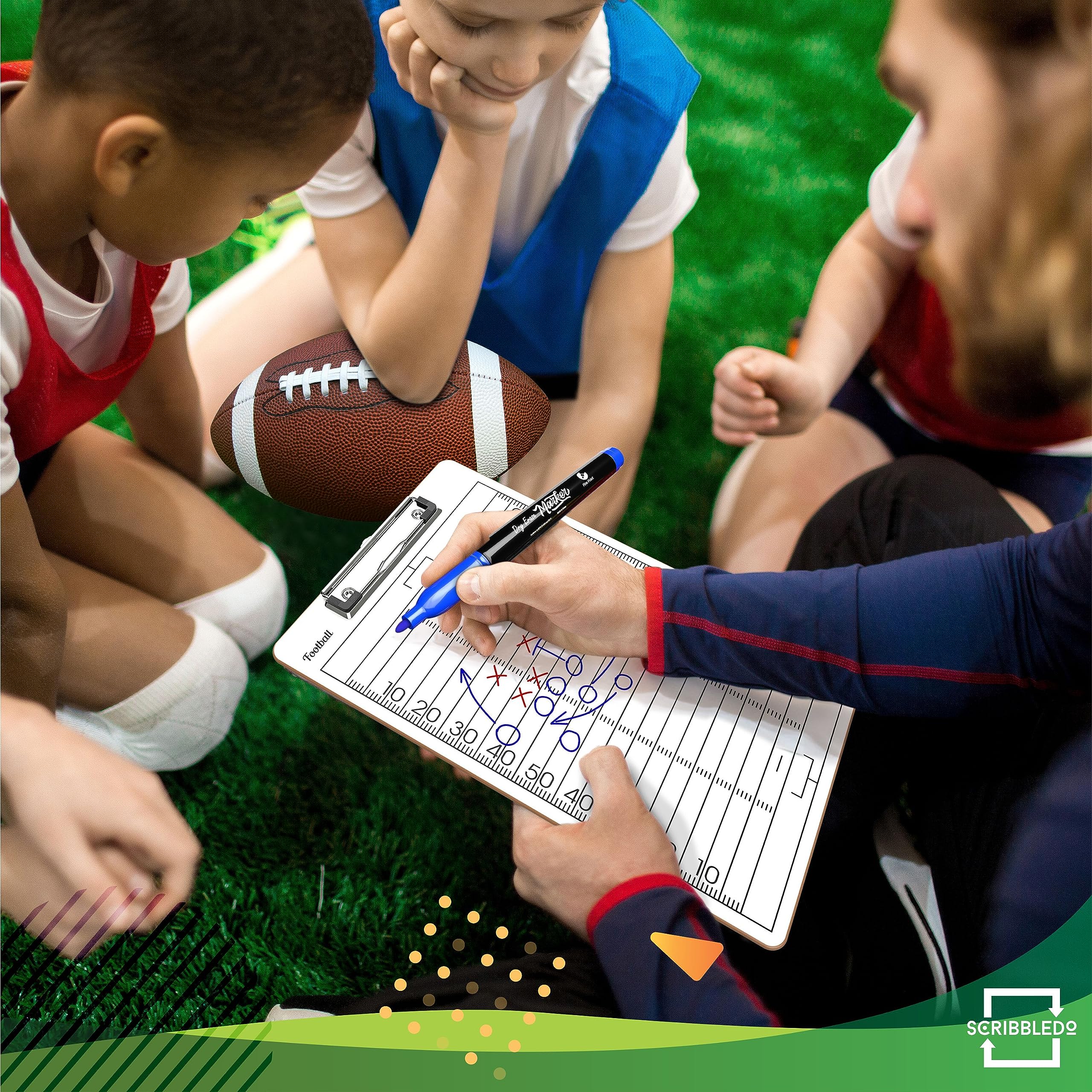 SCRIBBLEDO Double Sided Football Dry Erase Board for Coaches 15x9 Whiteboard Coaching Clipboard Equipment Accessories - Perfect Coach Gift
