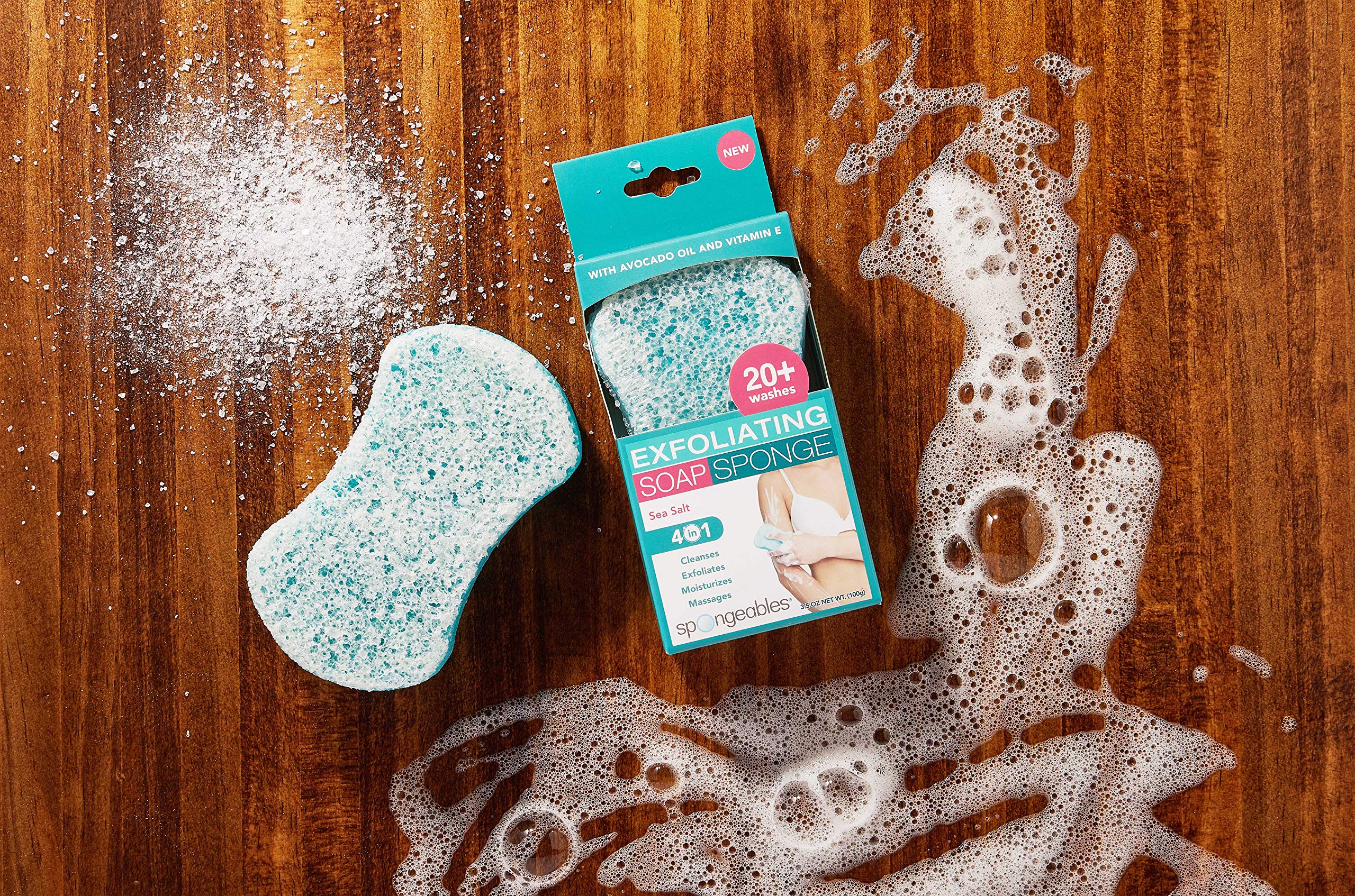 Spongeables Body Wash in a 20+ Wash Sponge, Sea Salt, 3 Count